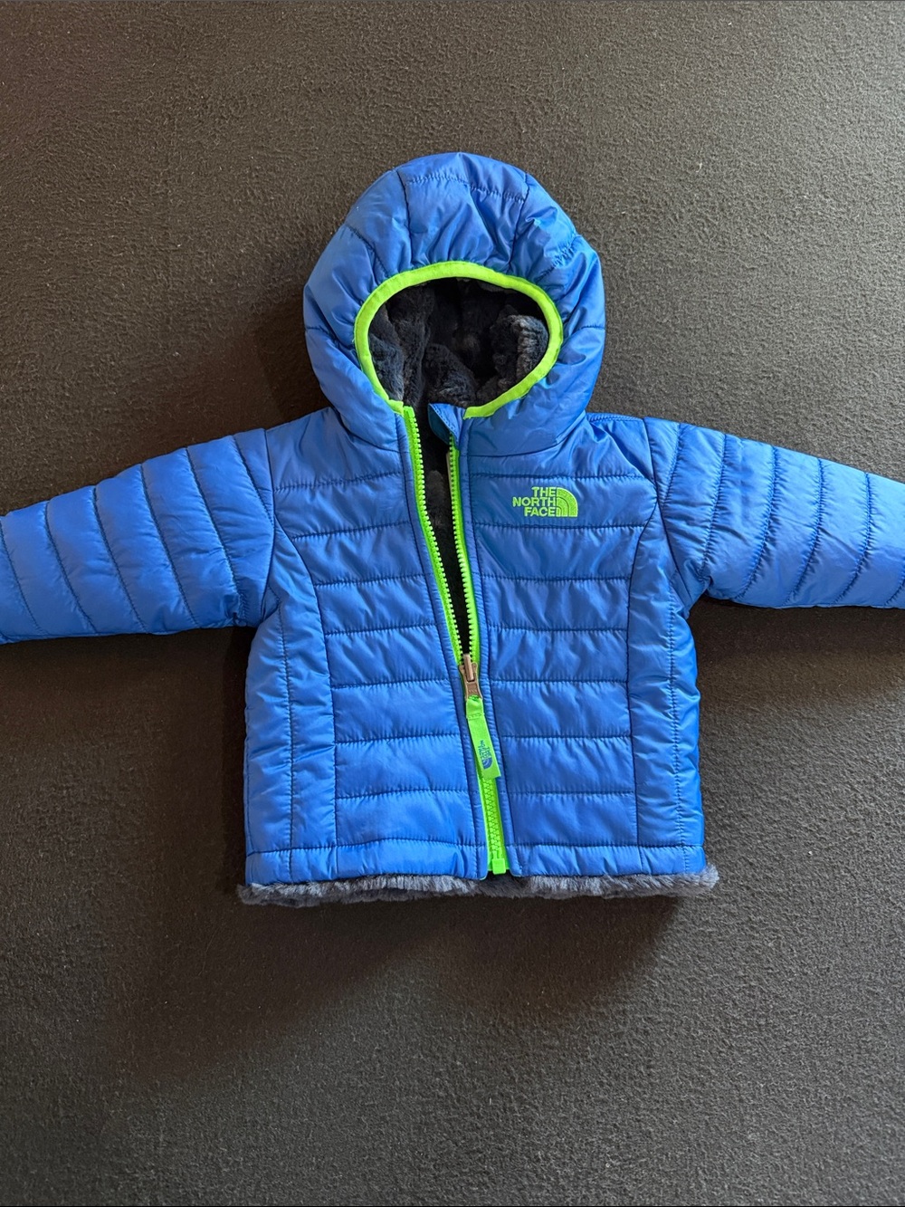 The North Face Blue Puffer Jacket with Neon Trim